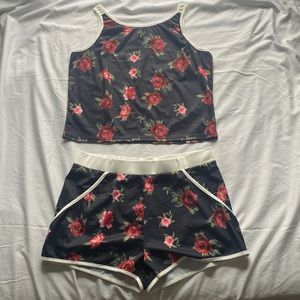 2 piece Rose pajamas set, size-2XL, colors- Black, red, pink, white,